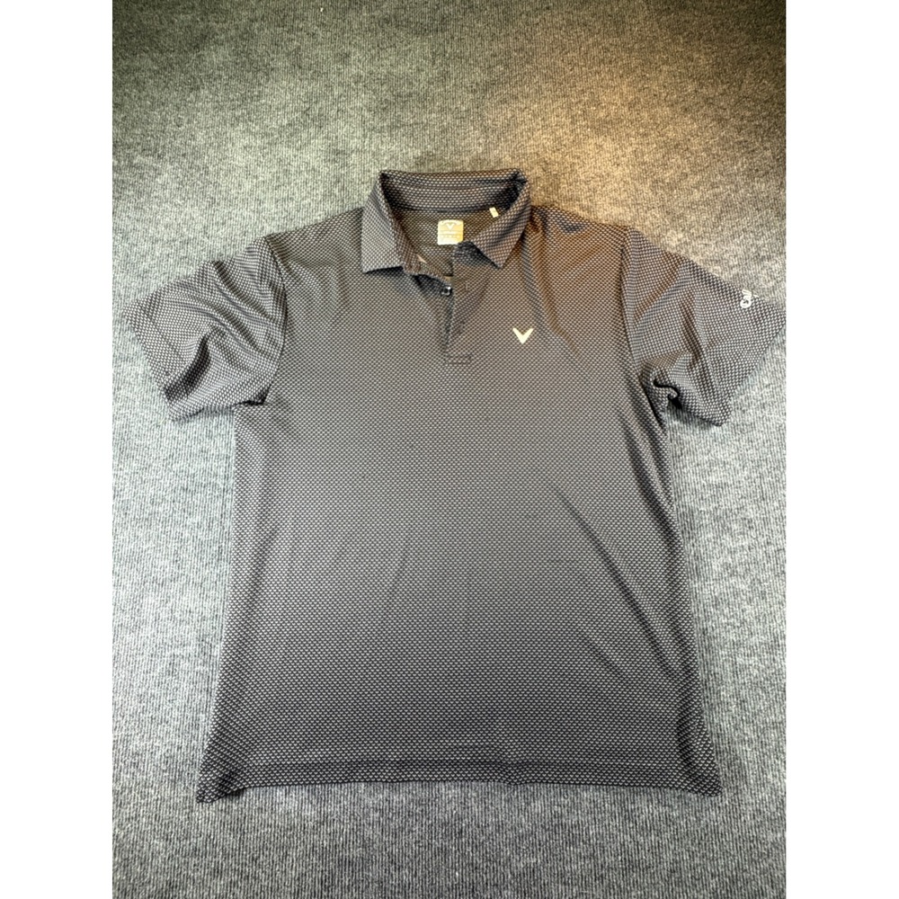 Callaway Opti-Dri Mens Large Black Geometric Print Golf Polo Shirt Short Sleeve